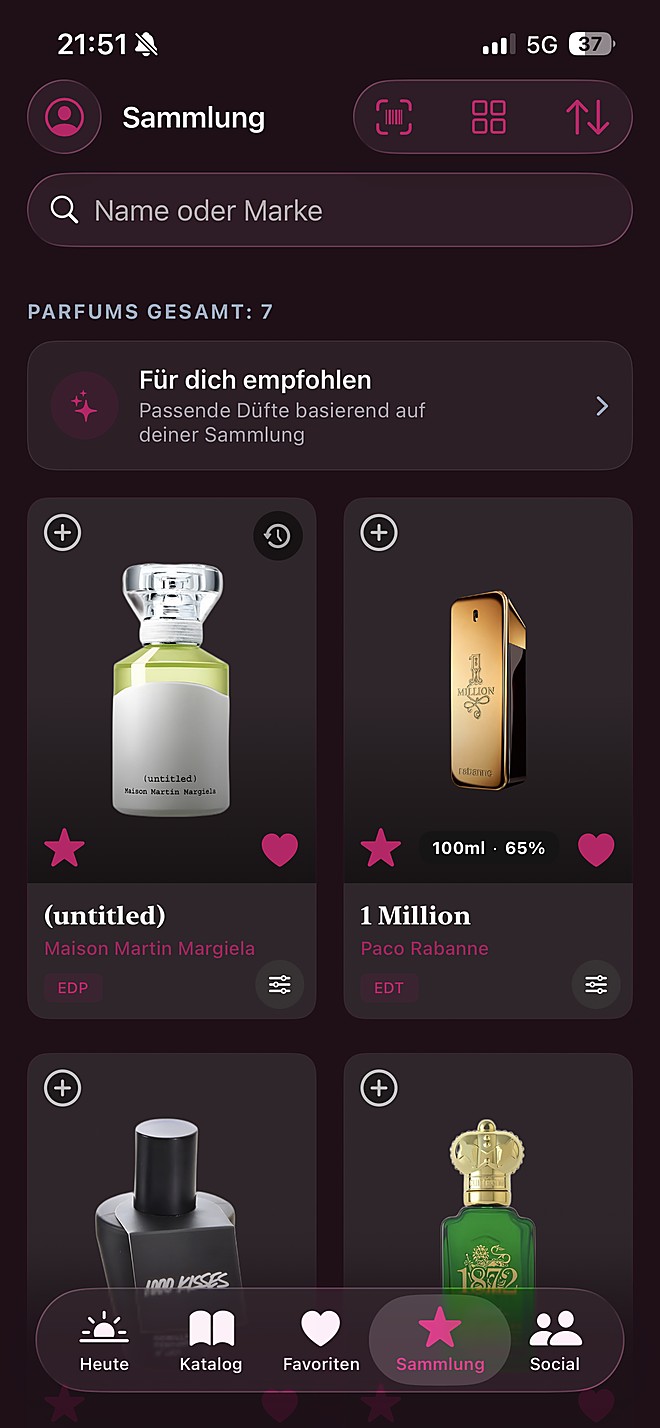 Sammlung-Ansicht mit allen erfassten Parfums als Grid