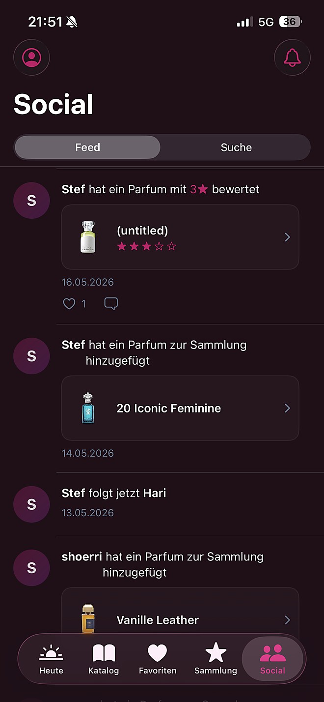 Social-Feed mit Bewertungen und Aktivitäten anderer Nutzer